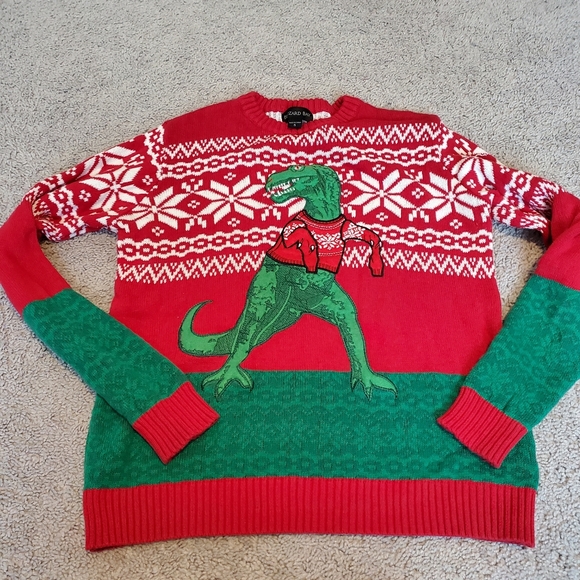 Blizzard Bay Red and Green Dinosaur Christmas Sweater Size Small - Picture 2 of 11